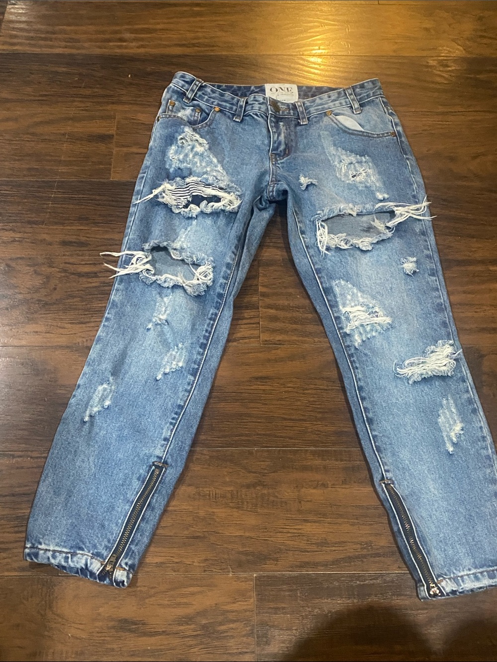 One Teaspoon Distressed Light Blue Distressed Jeans